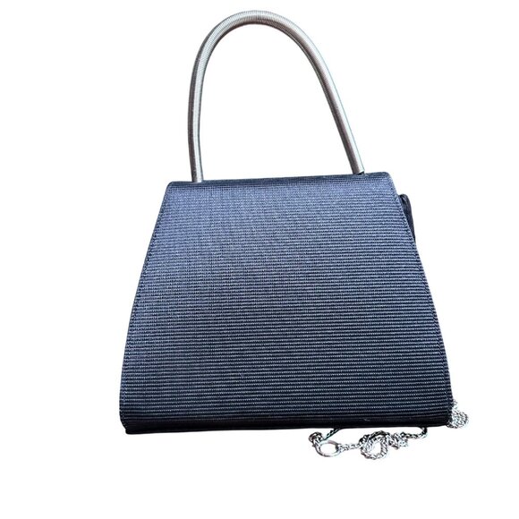 Vintage-Inspired Black Ribbed Purse With Top Handle & Detachable Chain Strap - Picture 2 of 9